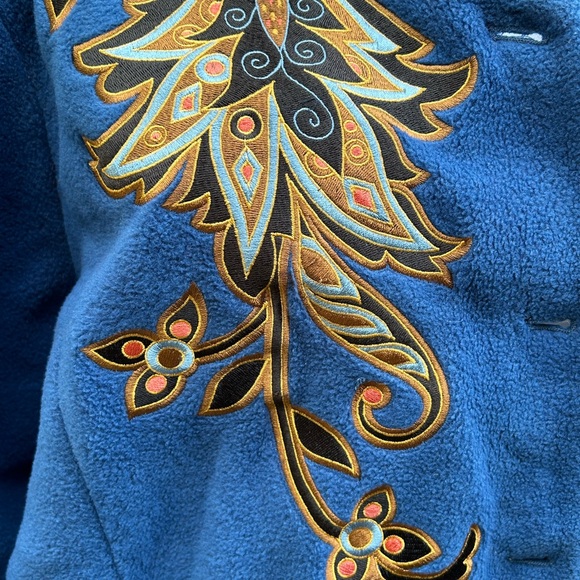 Vintage Bob Mackie Wearable Art Fleece Jacket 3X Royal Blue Floral Embroidered - Picture 11 of 14